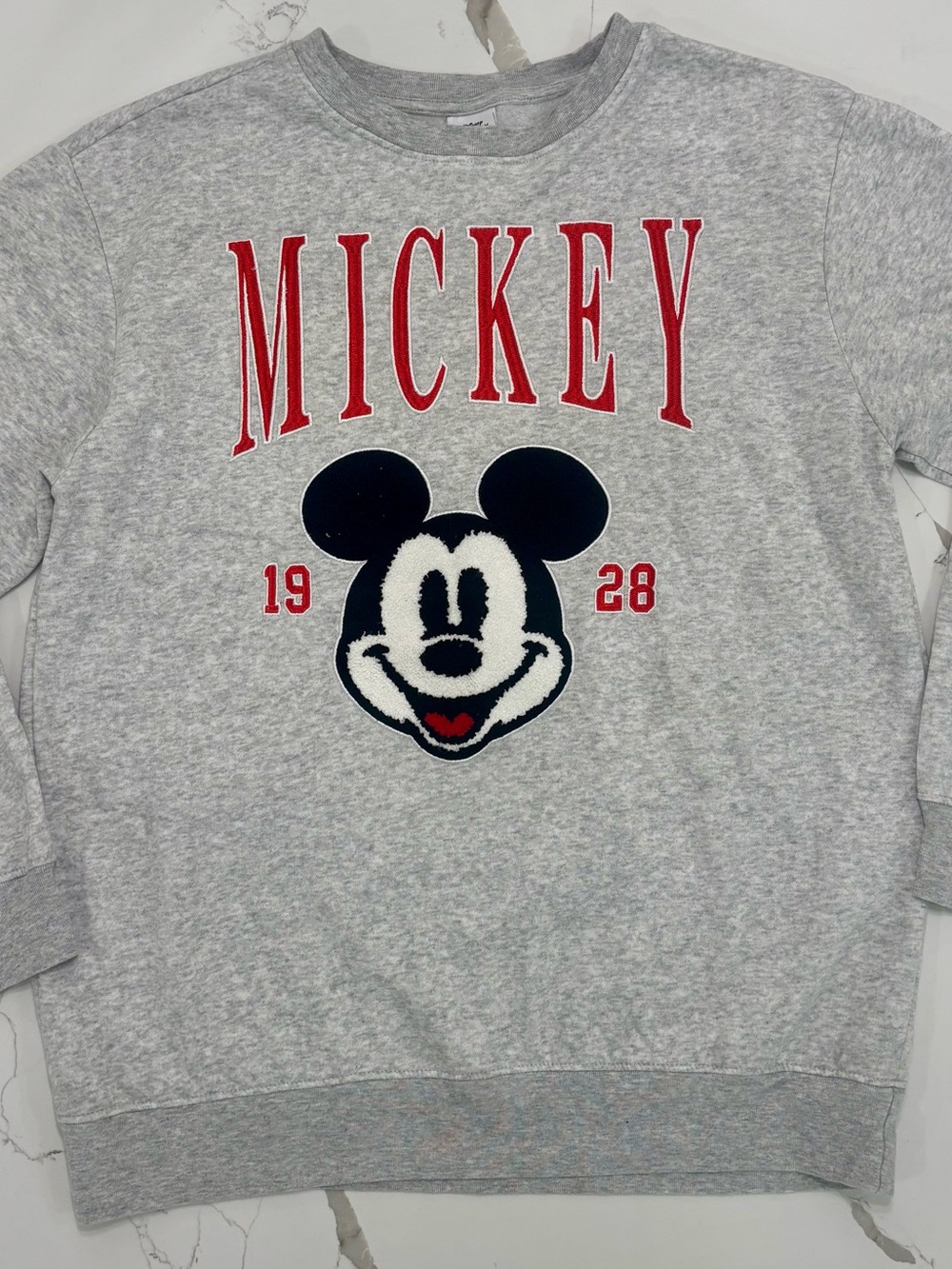 Disney Grey Mickey Sweatshirt with Red Lettering & Black Graphic